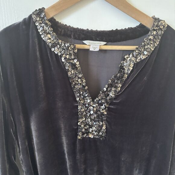 Garnet Hill Womens Top Whimsigoth Metallic Velvet Size 6 Sequin Tie Hem Retro - Picture 3 of 9